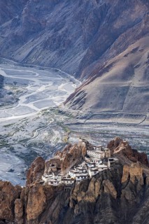 Dhankar monastry perched on a cliff in Himalayas. Dhankar