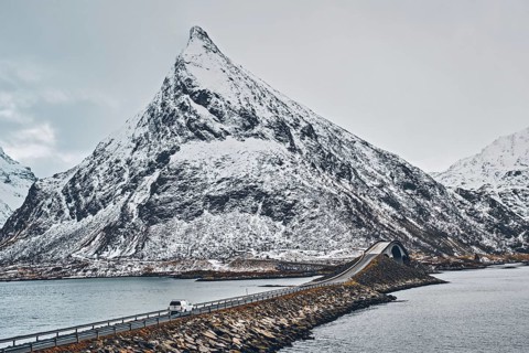 Fredvang Bridges in winter. Lofoten islands
