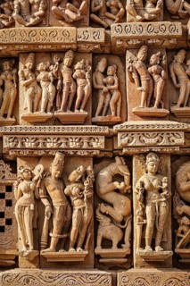 Stone carving bas relief sculptures on Adinath Jain Temple