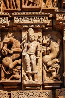 Stone carving bas relief sculptures on Vaman Temple