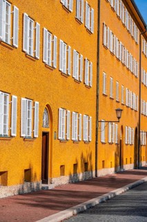 Inner courtyard with yellow apartment buildings