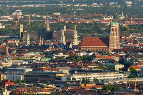 Aerial view of Munich center from Olympiaturm