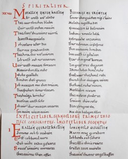 Leaf from the parchment manuscript of Otfried's Gospel Harmony