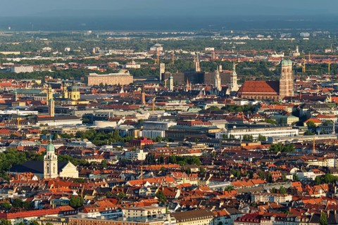 Aerial view of Munich center from Olympiaturm