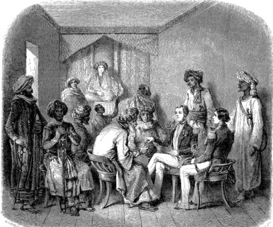Commander Desfosses in Yoube-Soudi concluding a treaty with the Iman of Muscat and Oman