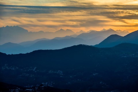 Mountain ranges in the haze