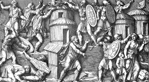 A Germanic village is destroyed by the Romans