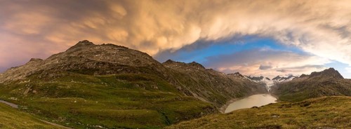 Stormy atmosphere over Lake Oberaar and the Bernese Alps