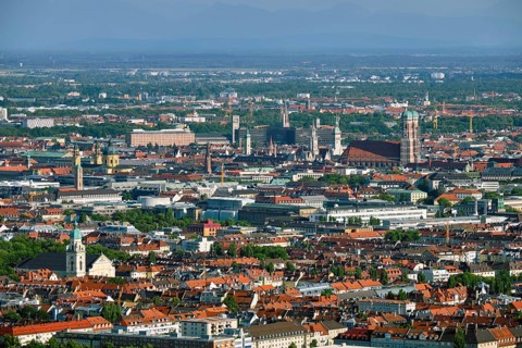 Aerial view of Munich center from Olympiaturm