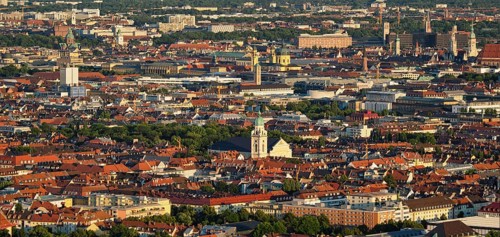 Aerial panorama of Munich center from Olympiaturm
