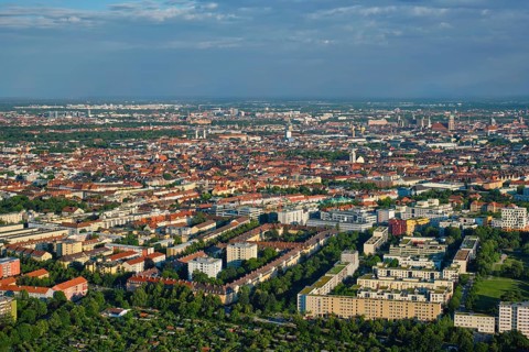 Aerial view of Munich center from Olympiaturm