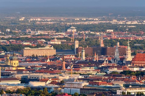 Aerial view of Munich center from Olympiaturm