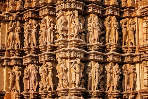 Stone carving bas relief sculptures on Vaman Temple