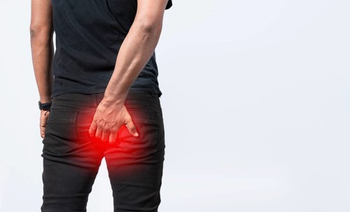 People with hemorrhoid problem on isolated background