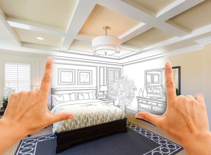 Beautiful hands framing custom bedroom drawing photograph combination