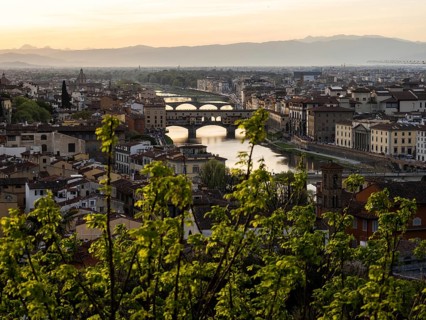 View of Florence in front of sunset from Piazzale Michelangelo