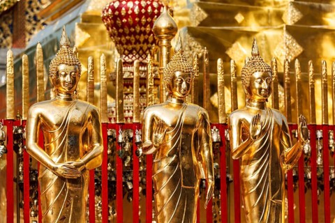 Gold Buddha statues in Wat Phra That Doi Suthep