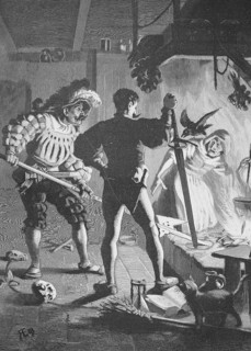 Deutsche Landsknechte besuchen eine Hexe