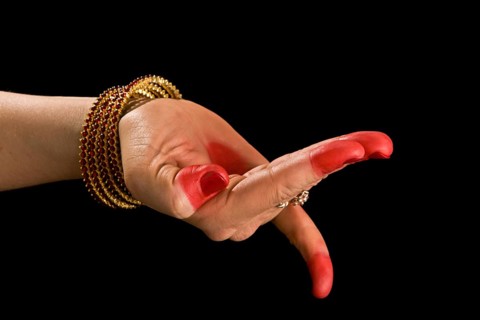 Woman hand showing Hamsapaksha hasta