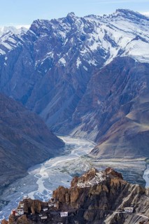 Dhankar monastry perched on a cliff in Himalayas. Dhankar