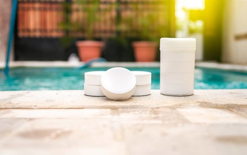 Close up of chlorine tablets for pool cleaning