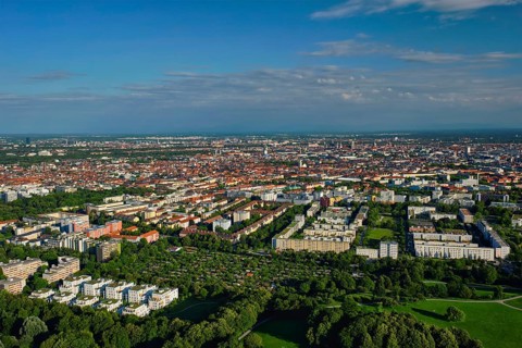 Aerial view of Munich center from Olympiaturm