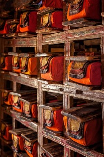 Folios of old manuscripts in library of Thiksey Gompa