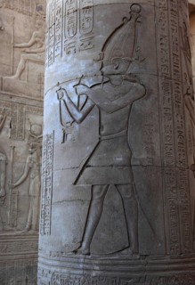 Depiction of the god Osiris on a column in the Kom Ombo temple on the Nile