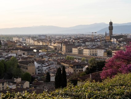 View of Florence in front of sunset from Piazzale Michelangelo
