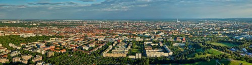 Aerial panorama of Munich center from Olympiaturm