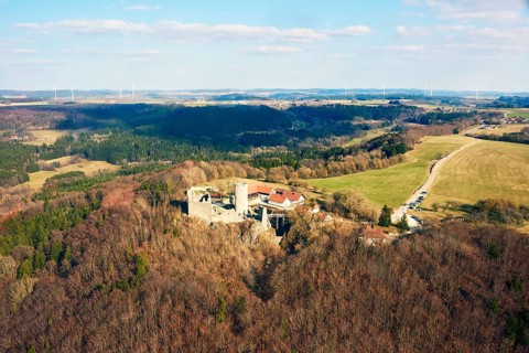 View from the sky onto Castle Wolfstein near Neumarkt