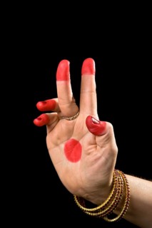 Woman hand showing Kartarimukha hasta