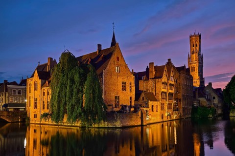 Famous view of Bruges tourist landmark attraction