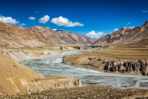 Himalayan landscape in Himalayas along Manali-Leh highway. Himachal Pradesh