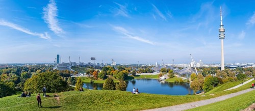 Park with Olympic Lake and Olympic Tower