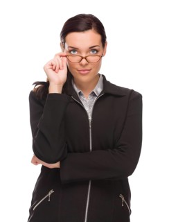 Serious mixed-race businesswoman isolated on a white background