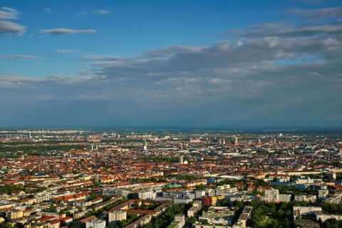 Aerial view of Munich center from Olympiaturm