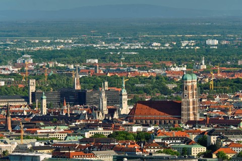 Aerial view of Munich center from Olympiaturm
