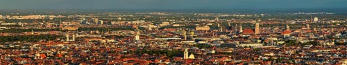 Aerial panorama of Munich center from Olympiaturm