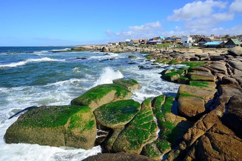 Village on rocky coast