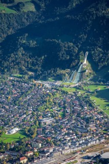 View over Garmisch-Partenkirchen with ski jump