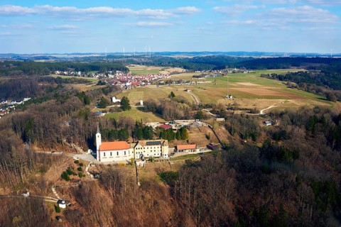 View from the sky onto the church Mariahilf near Neumarkt