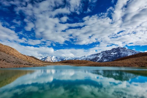 Dhankar mountain lake in Himalayas. Dhankar