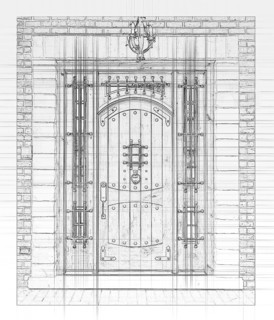Artist rendering sketch of beautiful luxury residential front door on white