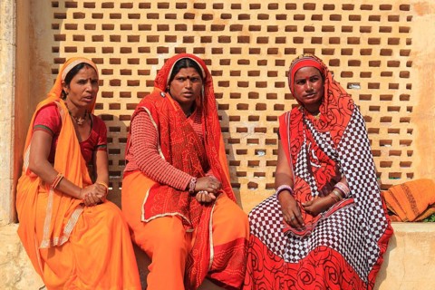Three Indian woman in traditional dress