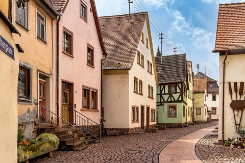 Alley in the old town of Lohr am Main with old half-timbered houses