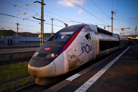 TGV 4711 of SNCF stands on platform