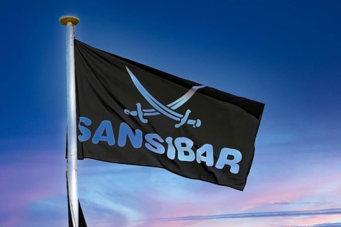 Flag of the cult restaurant Sansibar in the dunes of Ratum