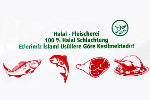 Advertisement for a halal butcher's shop