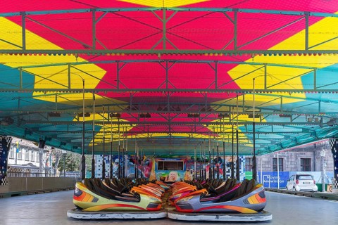 Bumper cars of a ride at the city festival